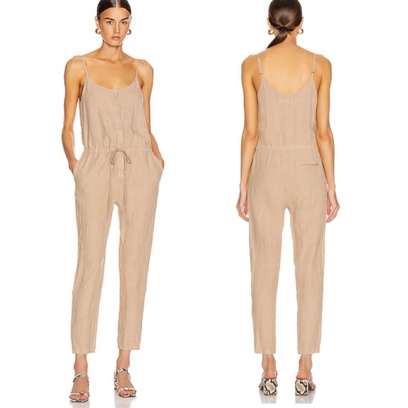 Enza Costa French linen strappy khaki jumpsuit size 1 Small - Picture 1 of 6